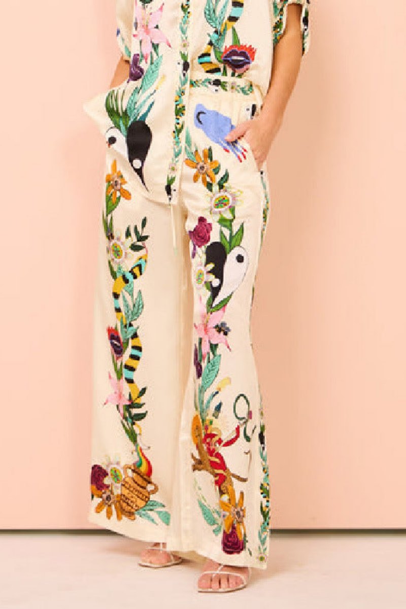 Conjunto de camisa y pantalón de satén con estampado Boho Natureza