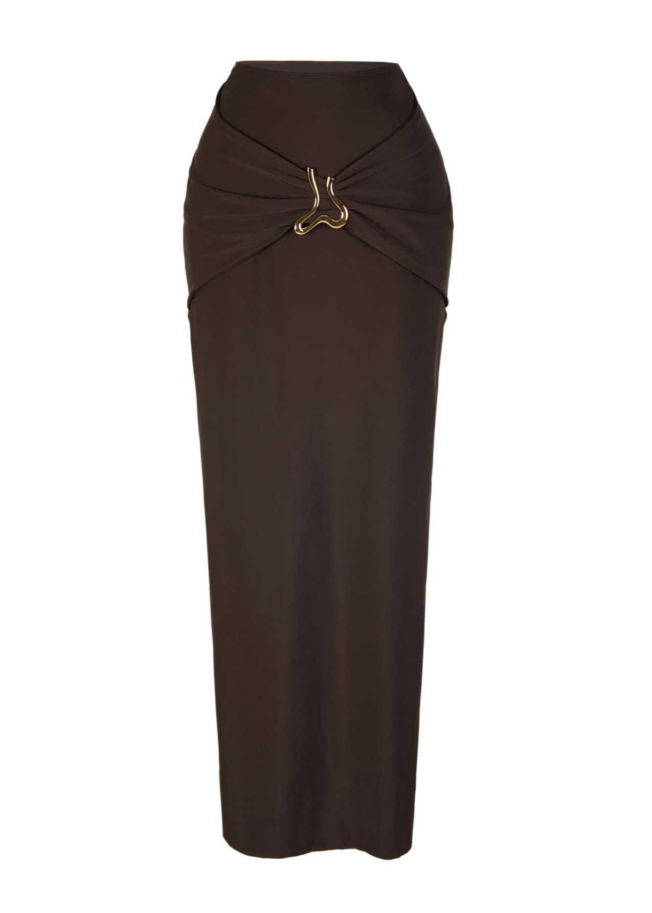 Isla - Three-Piece Bronze Halter Bikini & Skirt Set
