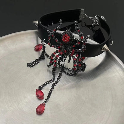 Spider pendant rhinestone rivet choker necklace  | Festival Outfits Women