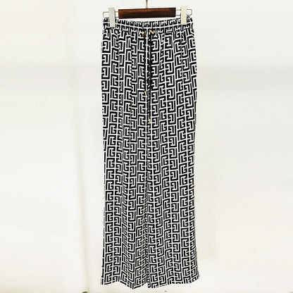 Belt Maze Print Double Breasted Mid Length Green Fruit Collar Blazer