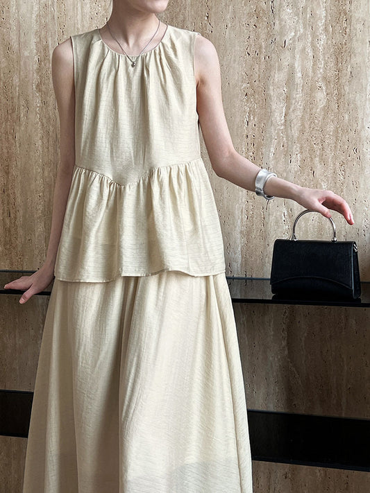 Summer Lightweight Sleeveless Vest Doll Shirt Skirt Two Piece Set Loose Tencel Suit Women