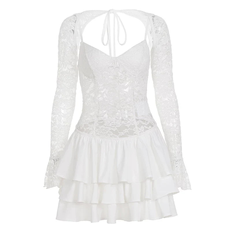 Lace Patchwork Ruffle Skirt Set
