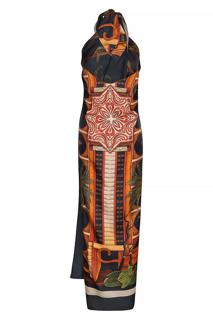 Jungle Elf Unique Print Halter Slit Midi Tank and Elastic Waist Wide Pants Set