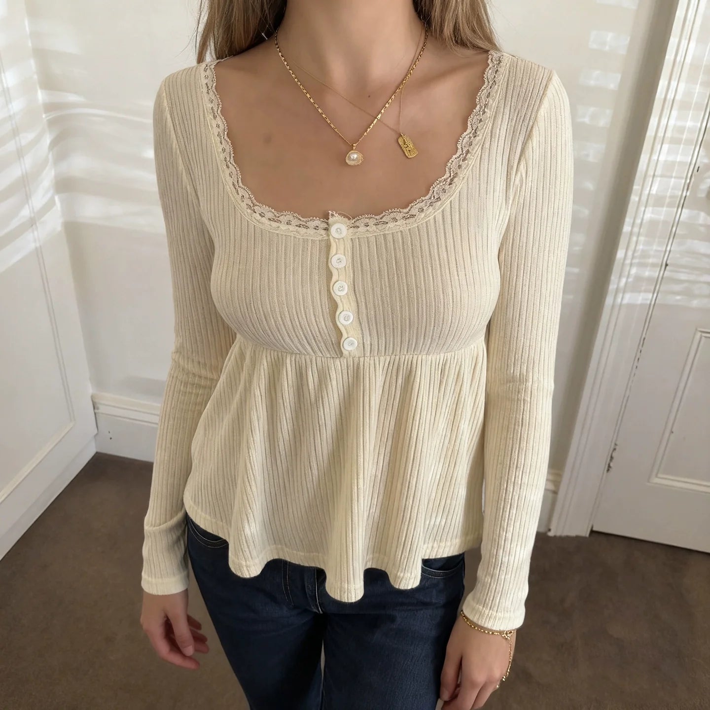 Aaleiya Lace Square Neck Top