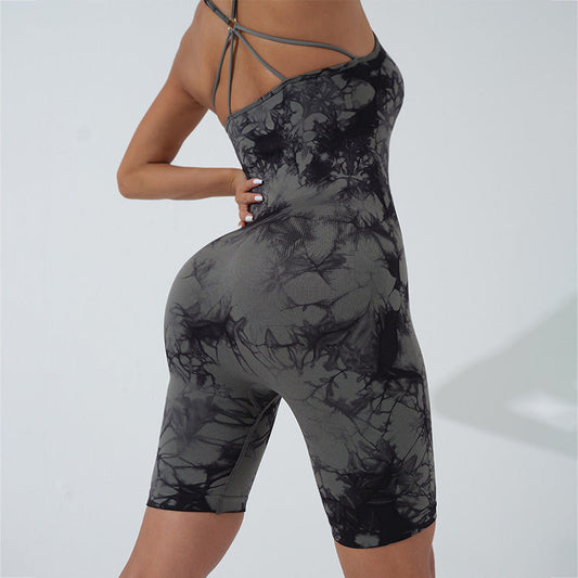 Seamless Yoga Clothes Tie Dyed Jumpsuit Sexy Cross Sling Sports Fitness Jumpsuit for Women