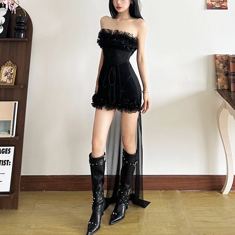 Ruffle mesh corset lace up mini dress  | Festival Outfits Women