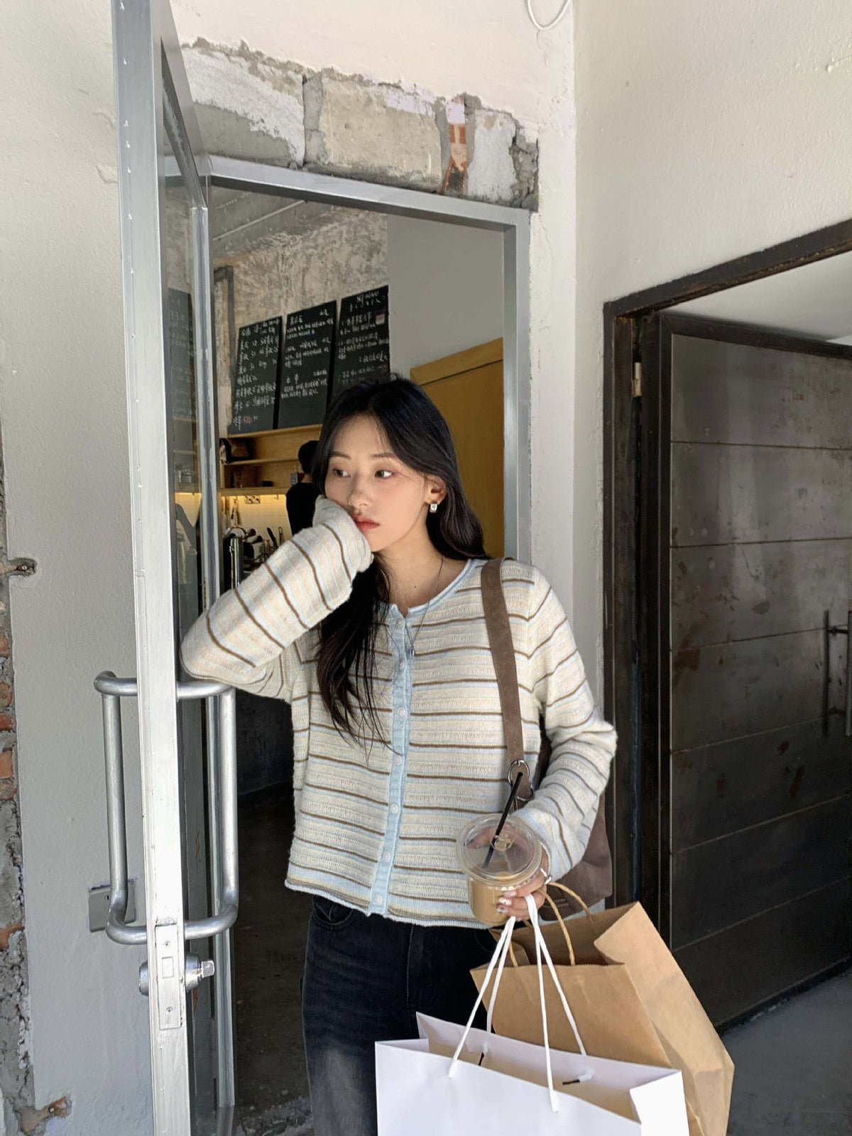 Honey Short Striped Knit Cardigan