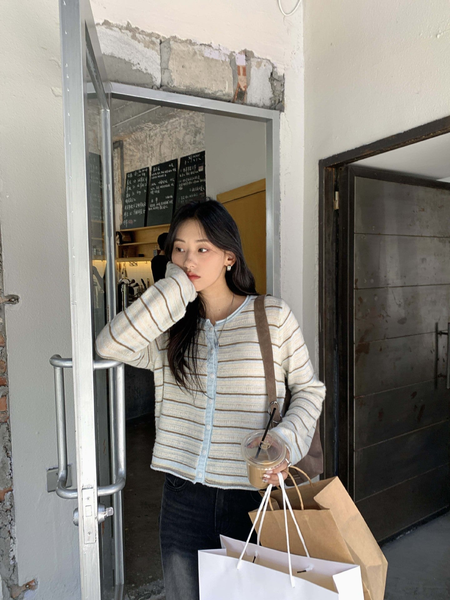 Honey Short Striped Knit Cardigan