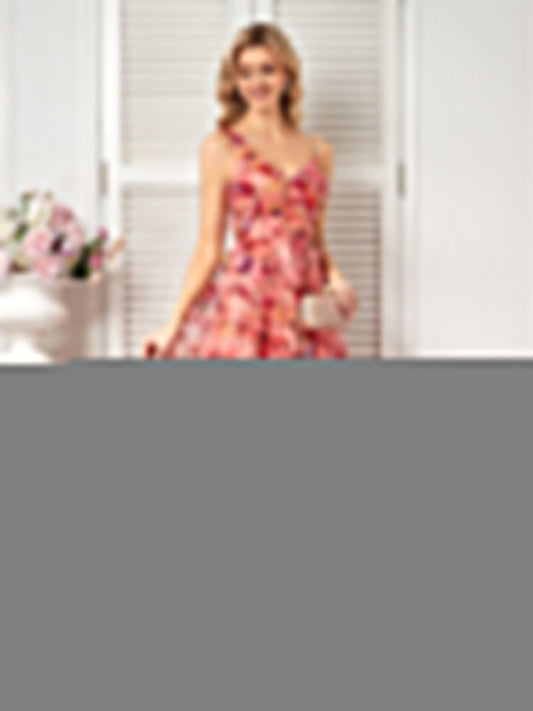 V neck Strap Floral Elegant Prom Evening Dress Party Dress
