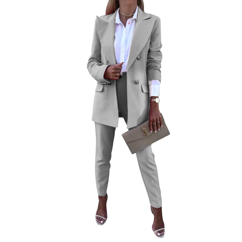 Spring Autumn Women Solid Color Two Piece Set Casual Trousers Set