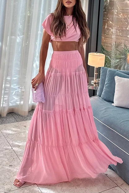Stunning Chiffon Elastic Waist Layered A-line Maxi Skirt