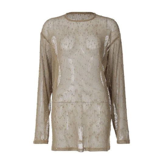 Long sleeve crewneck hollow out see through cut out top  | Festival Outfits Women