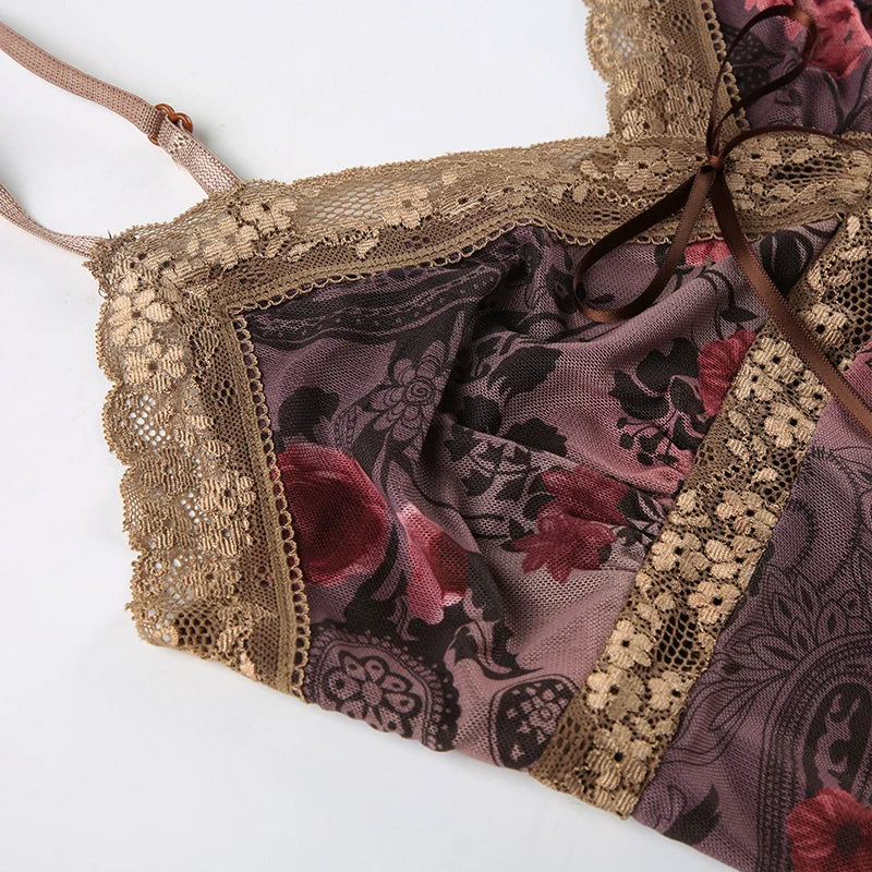 Khloe Vintage Floral Lace-Up Vest