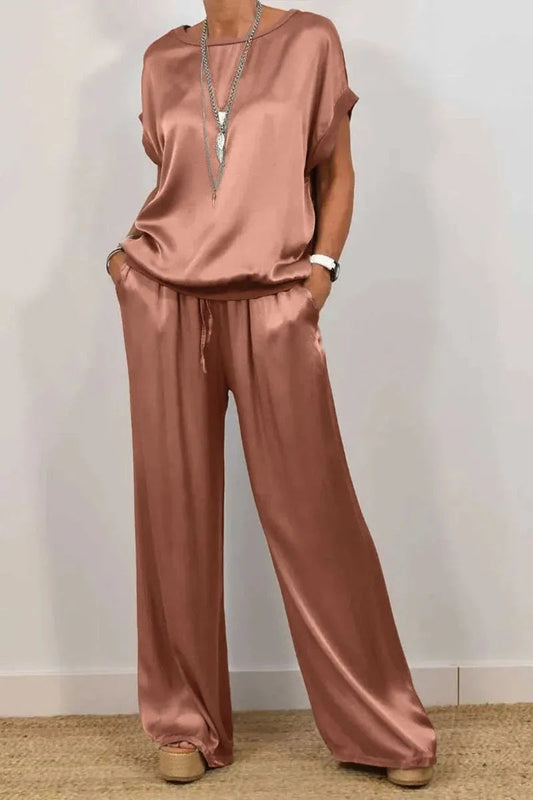 Spring Summer Trend Loose Shirt Wide Leg Pants Casual Two Piece Sets