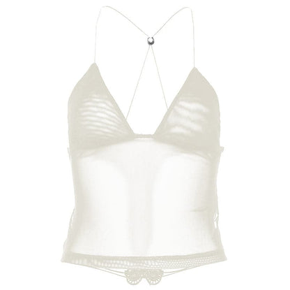 Sheer mesh butterfly applique see through backless solid top  | Festival Outfits Women