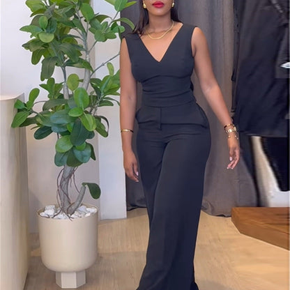 Women Clothing Spring Solid Color Backless Bow Top Wide Leg Trousers Casual Suit