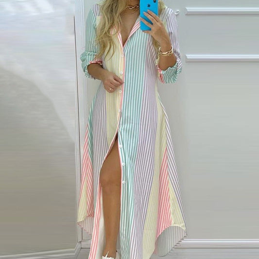 Dress Elegant Slightly Mature Shirt Dress for Women Floral Print Slit for Women