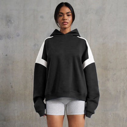 Early Autumn Contrast Color Drop Shoulder High End Women Clothing Varsity Jacket Brand Hoodie Hooded Sweatshirt Outer Women