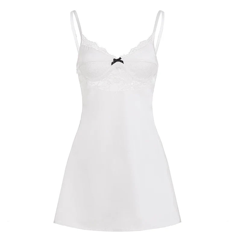 Lace Splicing Satin Mini Dress