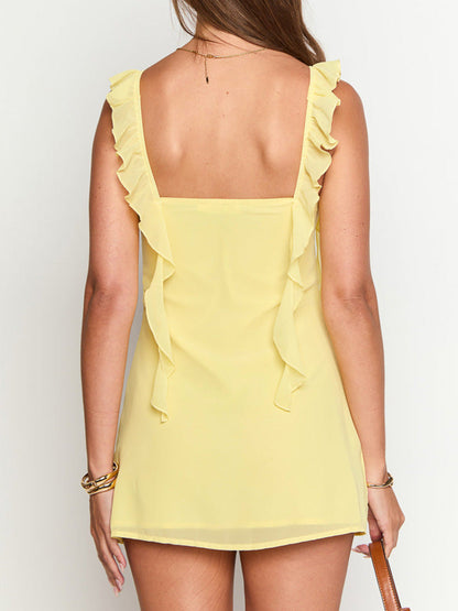 Chiffon Lace V-Neck Petite Dress Short