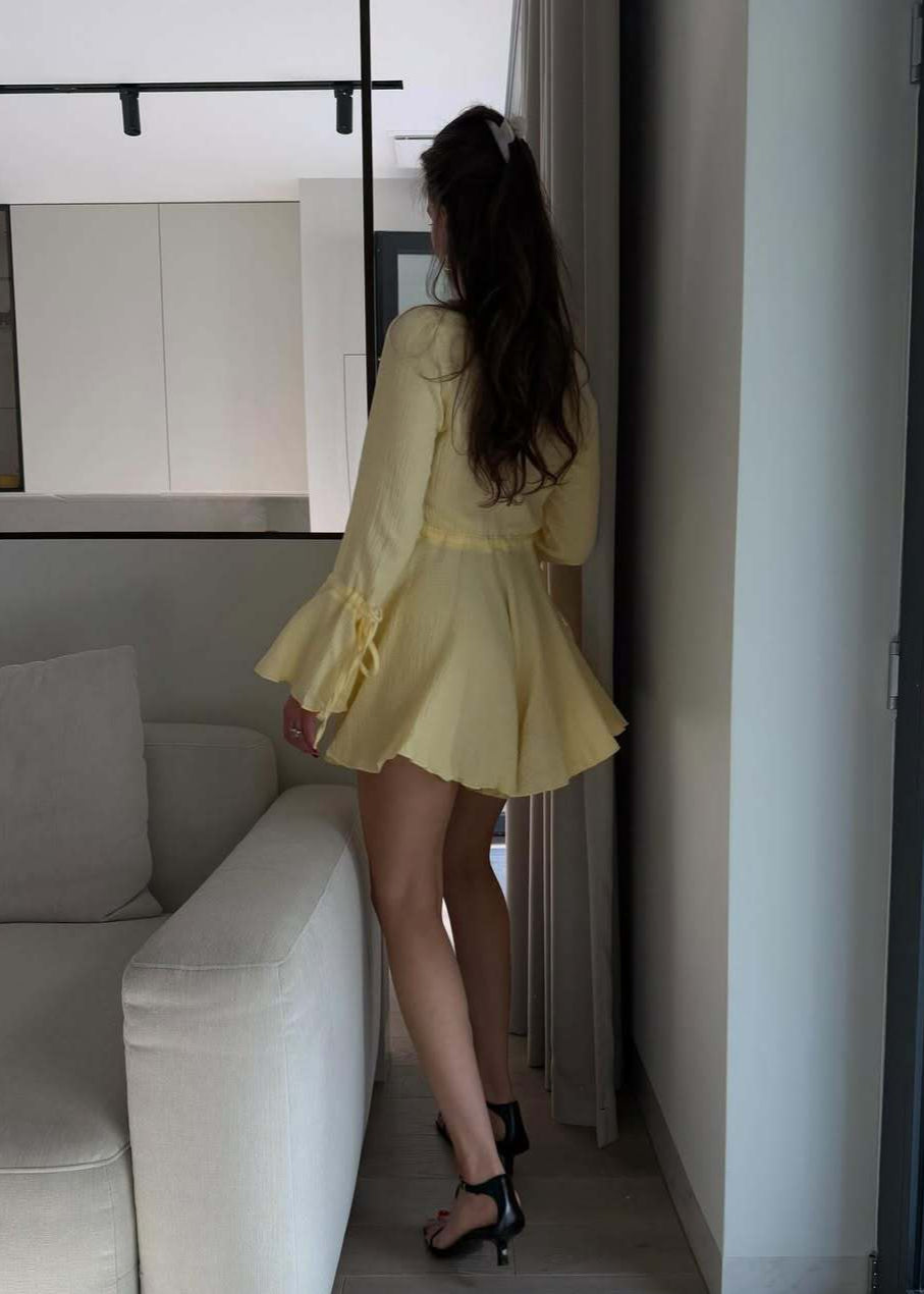 Lemon Aura - Flared Sleeve Button Romper