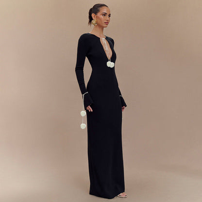 Sexy Floral Decoration V neck Front Back Wearable Maxi Dress
