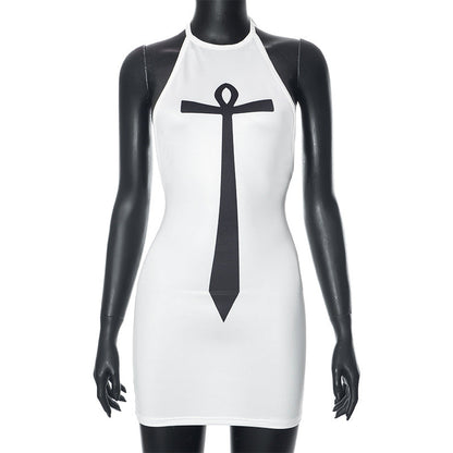 Sexy Millennium Sexy Tie Printed Backless Halter Short Hip Women Dress
