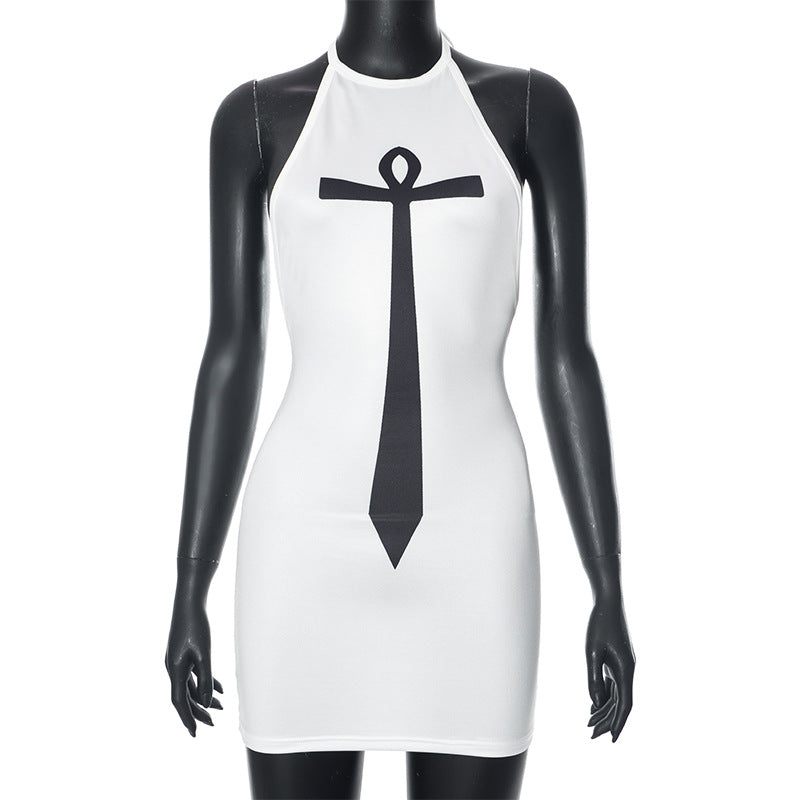 Sexy Millennium Sexy Tie Printed Backless Halter Short Hip Women Dress