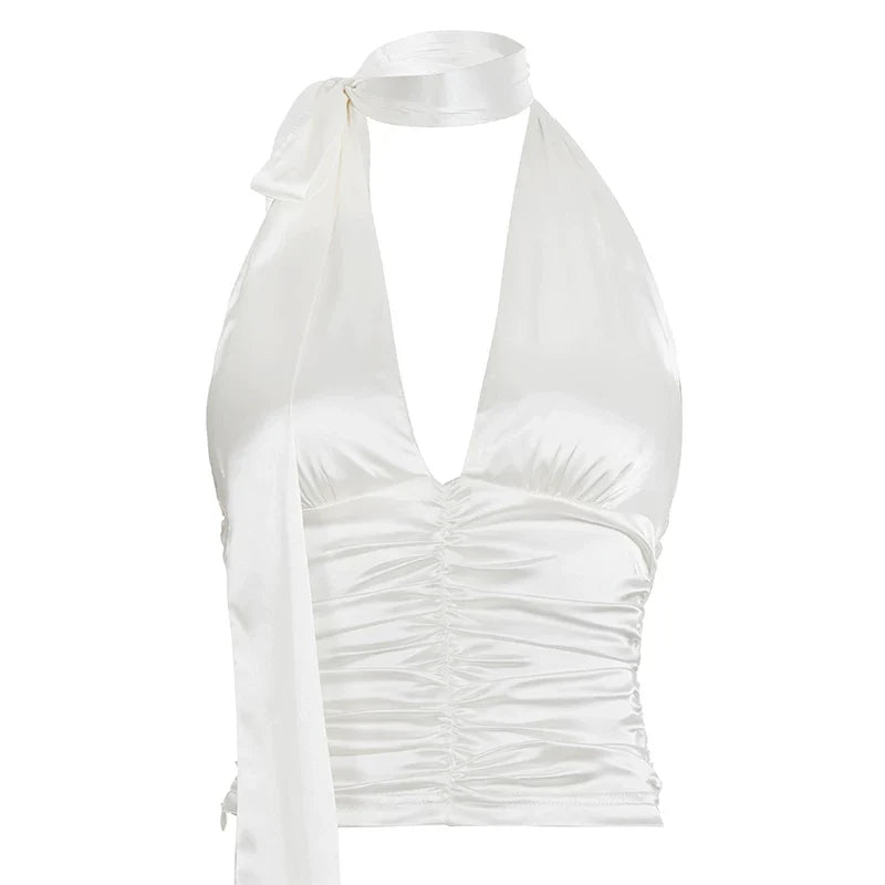Ruched Satin Halter Top