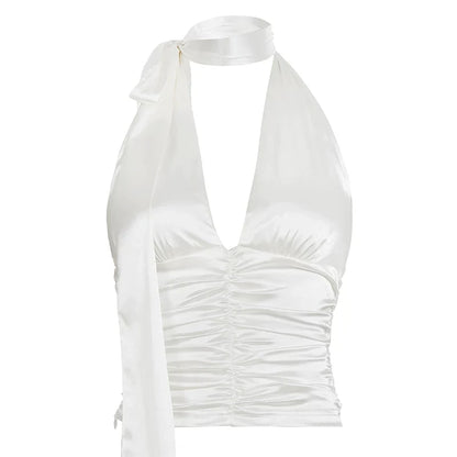 Ruched Satin Halter Top