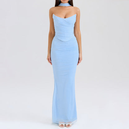 Sexy Dress Boning Corset Tube Top Skinny Sheath Skirt Long Skirt Set Autumn Two-Piece Set High Grade with Scarf