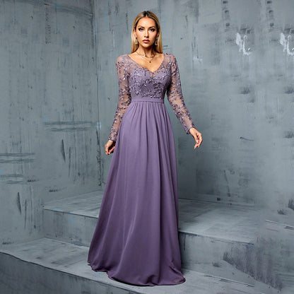 Dress Chiffon Long Sleeve Casual Party Formal Dress Women Simple Thin Party Dinner Daily