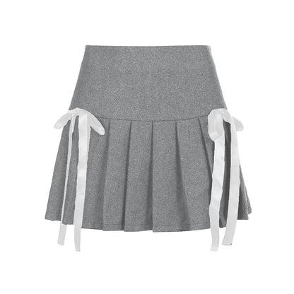 Pleated bowknot contrast high rise A line mini skirt