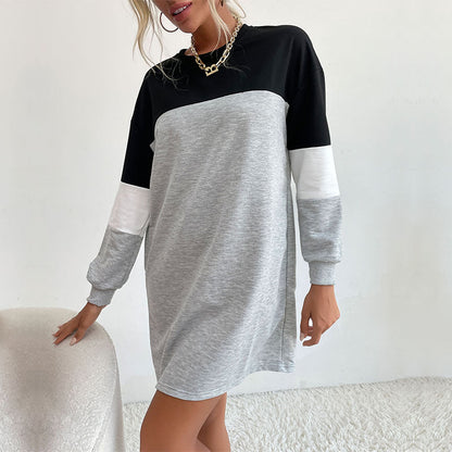 Autumn Women Wear Long Sleeve Color Matching Sweater Dress