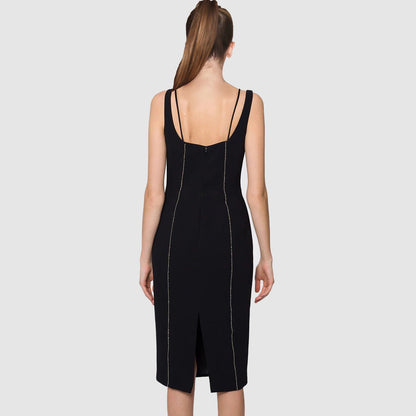 Women Fashionable Tight Stretch Sling Dress Cocktail Dress Winter Black Inner