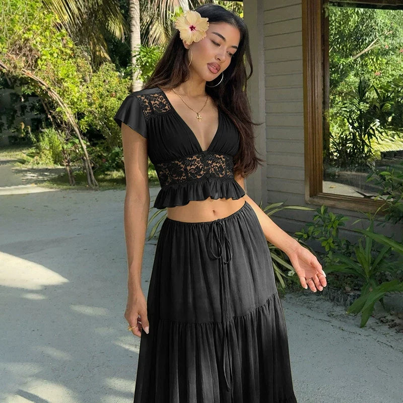 Jaiden Chiffon Lace Maxi Set