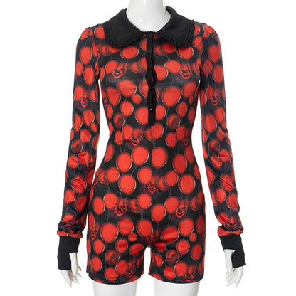 Million Halloween AI Balloon Grimace Contrasting Color of Black Red Romper Women Clothing