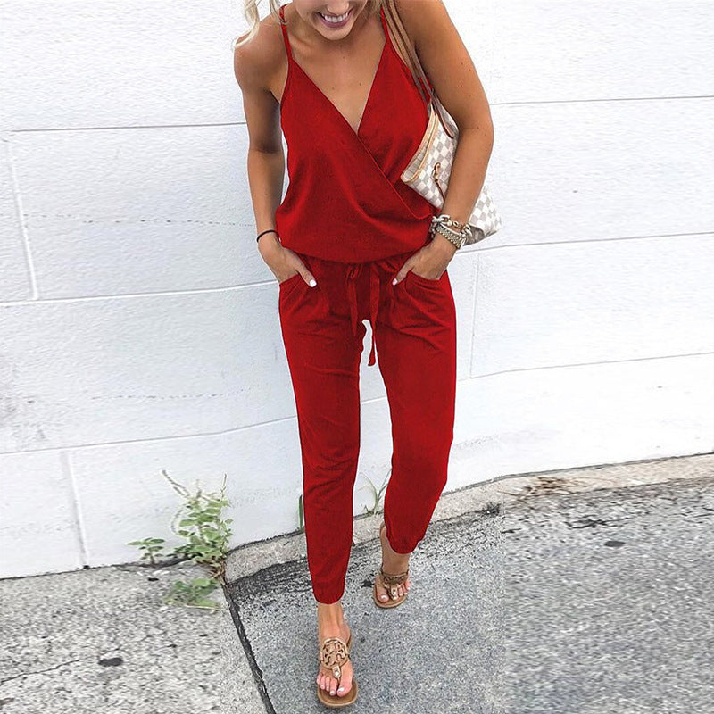 Solid Color Casual Sling Women Jumpsuit Women