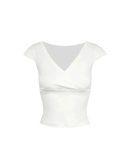 Low-cut Cross V-neck Short Sleeve Top