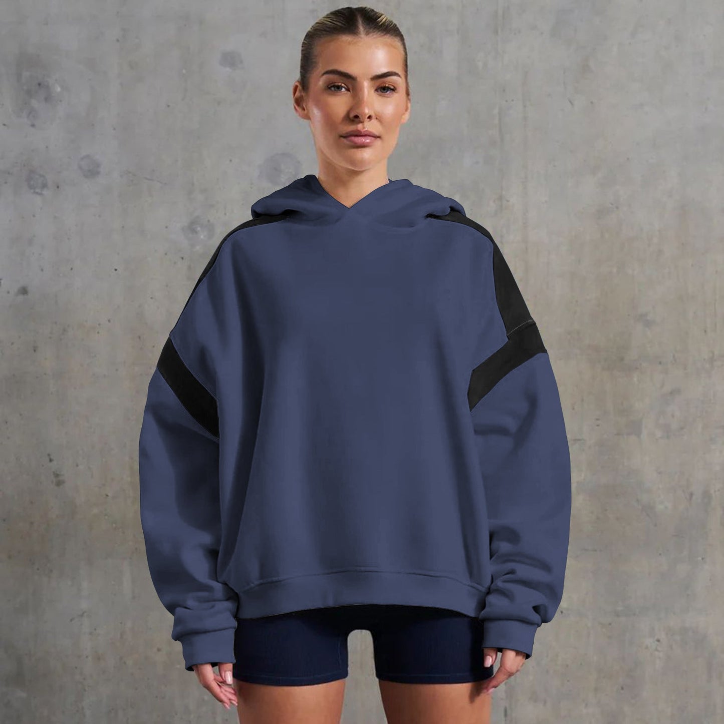 Early Autumn Contrast Color Drop Shoulder High End Women Clothing Varsity Jacket Brand Hoodie Hooded Sweatshirt Outer Women