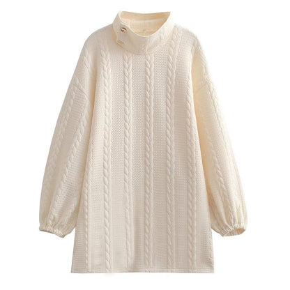 Fall Women Clothing Office Stand Collar Twist Knitted Quilted Long Sleeve Dress