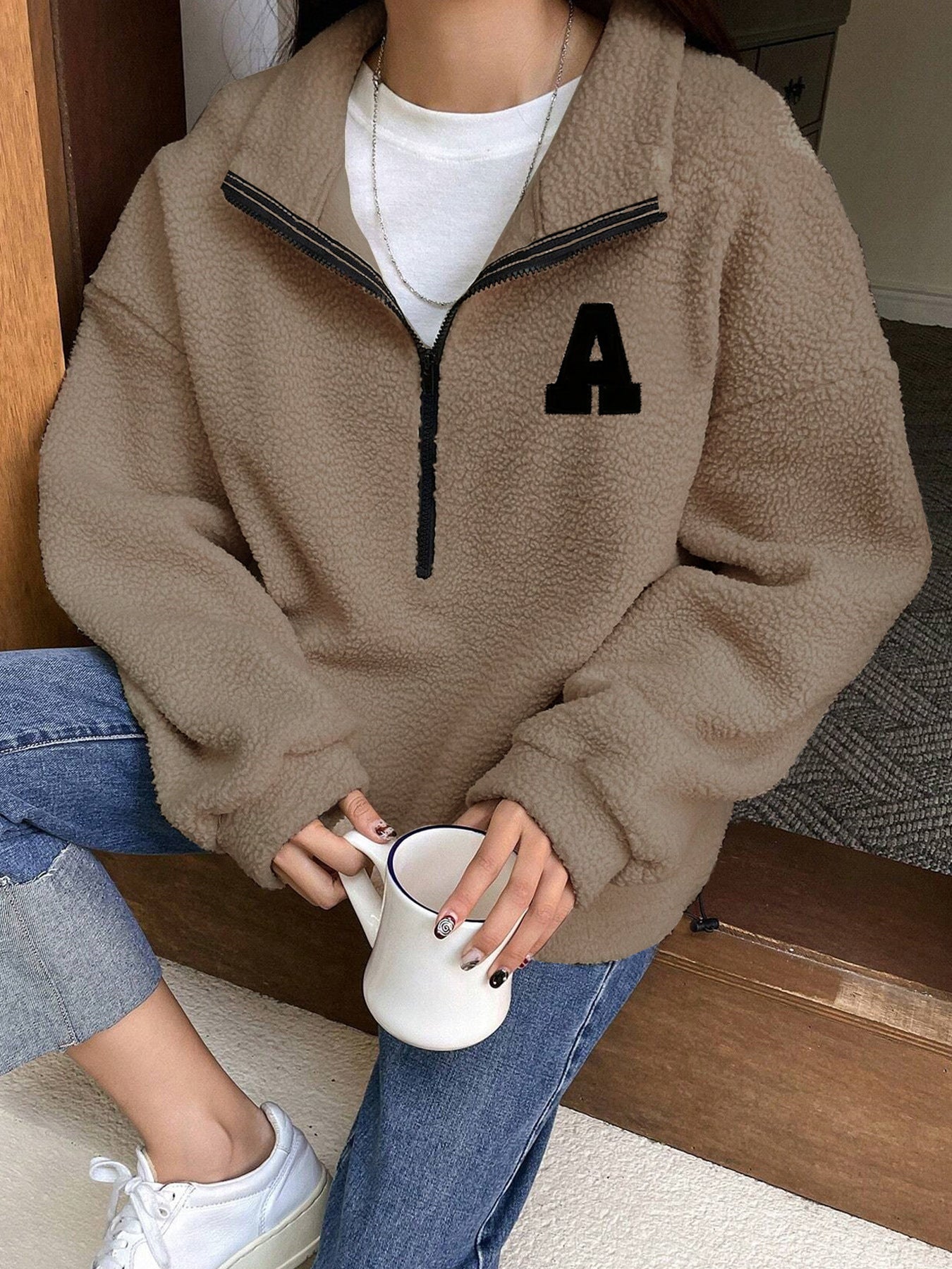 Sweatshirt Polar Fleece Autumn Winter Loose Long Sleeve Sweatershirt Half Zipper