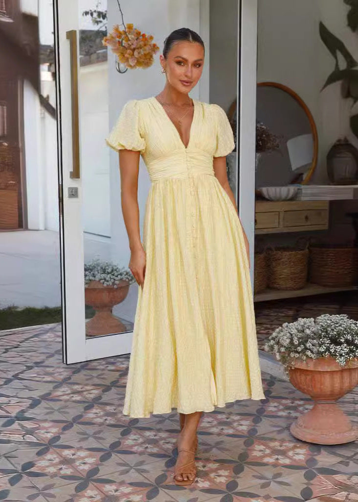 Lemonlight Smocked Midi Dress - Puff Sleeve Summer Essential