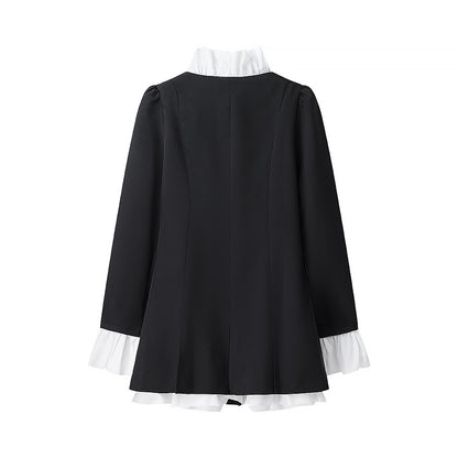 Altair Contrast Ruffled Shirt Patchwork Button Pleated Blazer Mini Dress