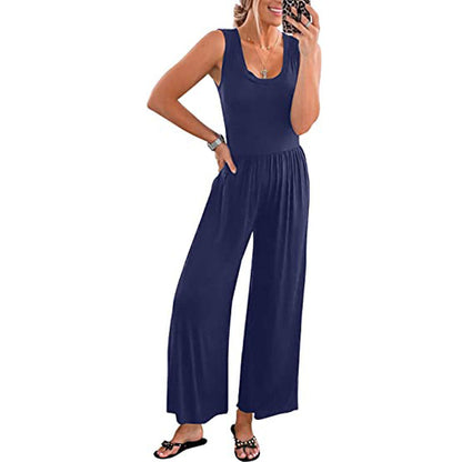 Summer Women Solid Color Sleeveless Jumpsuit