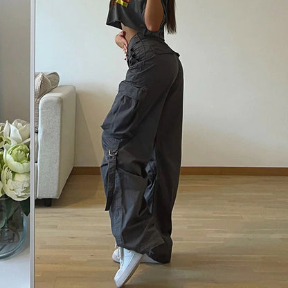Washed Gray Baggy Cargo Jeans