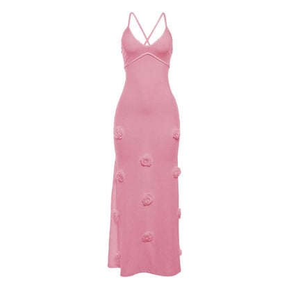 V neck flower applique cross back cami maxi dress  | Festival Outfits Women