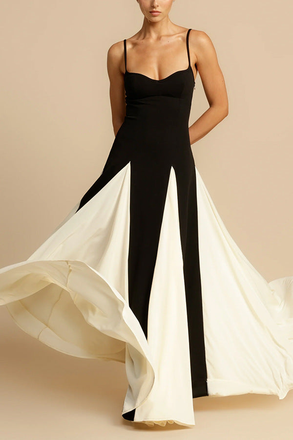 Eternal elegant stitching black and white tulle wavy dress