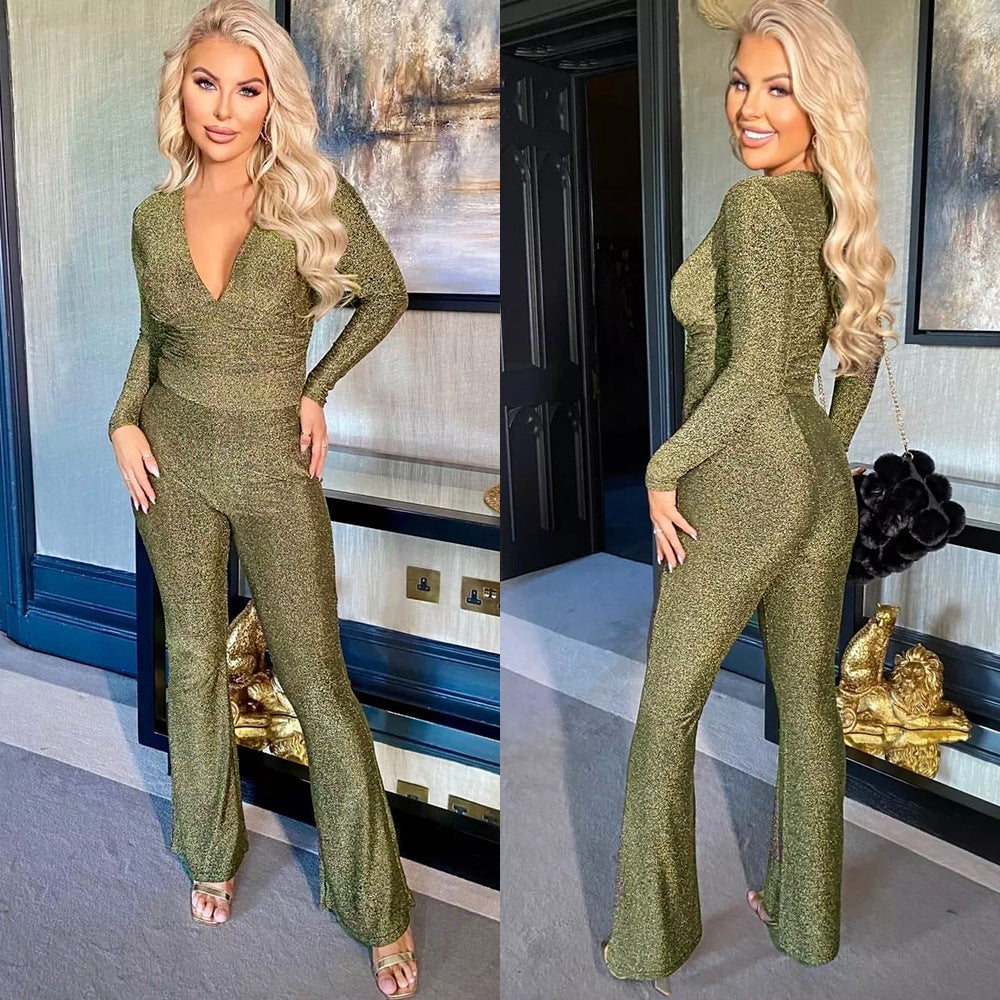 Wearable Women Clothing Nazada V neck Long Sleeve Sexy Cutout Stretch Jumpsuit Women