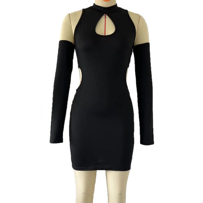 Autumn Winter Solid Color Sexy Cutout off Shoulder Halter Skinny Sheath Dress for Women